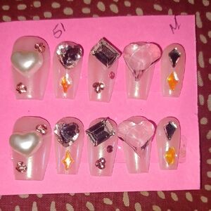 Hand Crafted Pearl and Crystal Nail Set